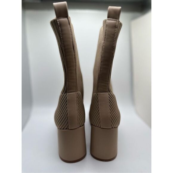 CUSHIONAIRE Women's Stretch platform heel boot +Memory Foam 7 WIDE NUDE - Picture 4 of 8